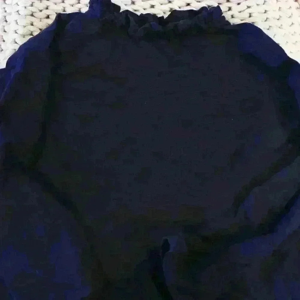 Preppy Navy Cotton Ruffle Neck Medium Top